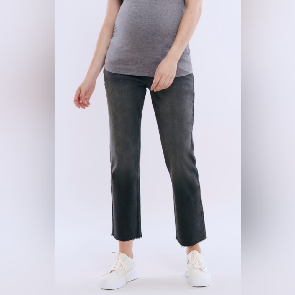 Motherhood Maternity Slim Straight Leg Jeans Black Stone Wash Size L NWT